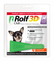 РольфКлуб 3D капли от клещей и блох для собак до 4кг, 1 пипетка